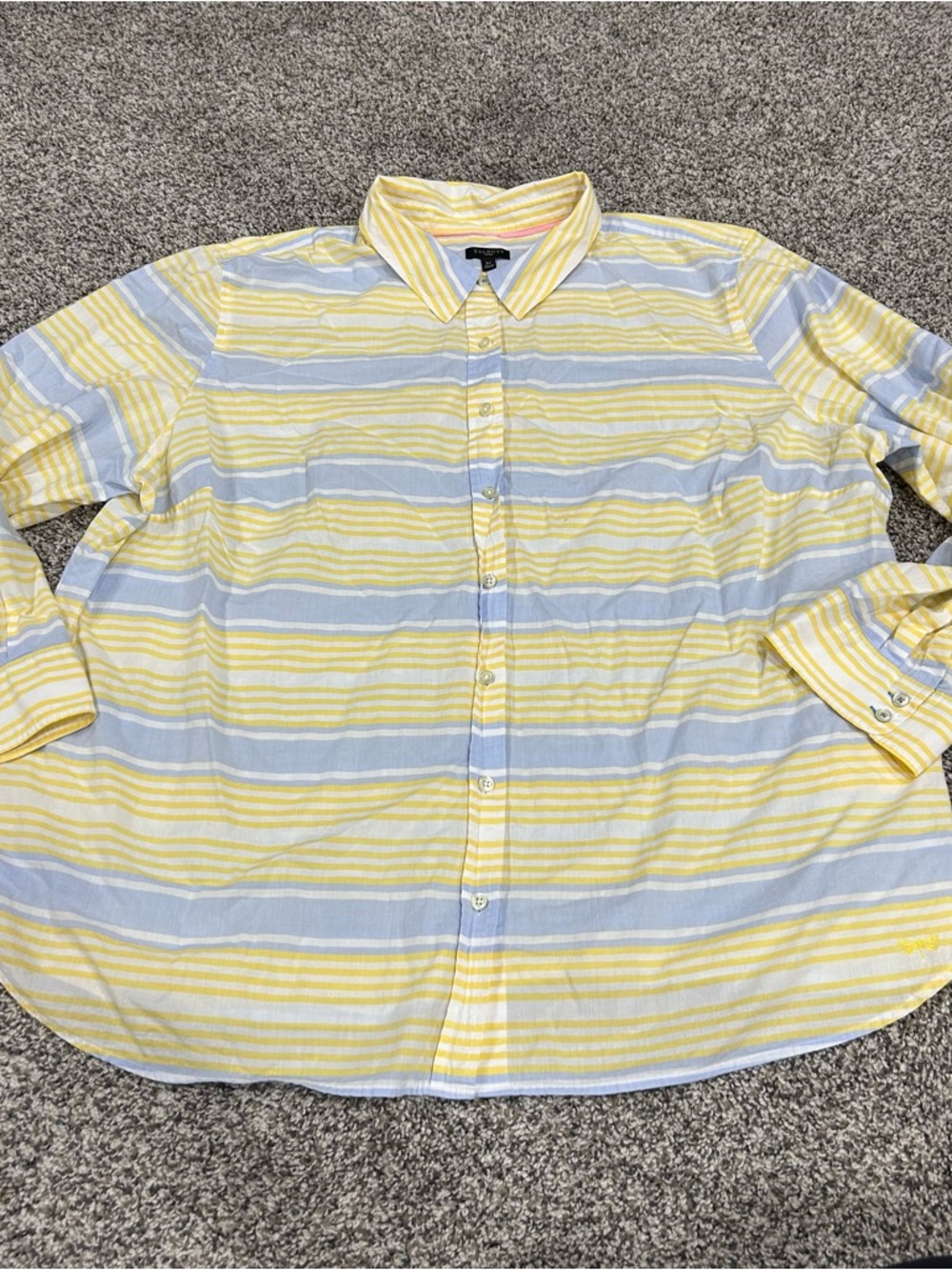 Talbots Button Down 100% Cotton Shirt Womens Size 3X Striped Yellow  Lightweight